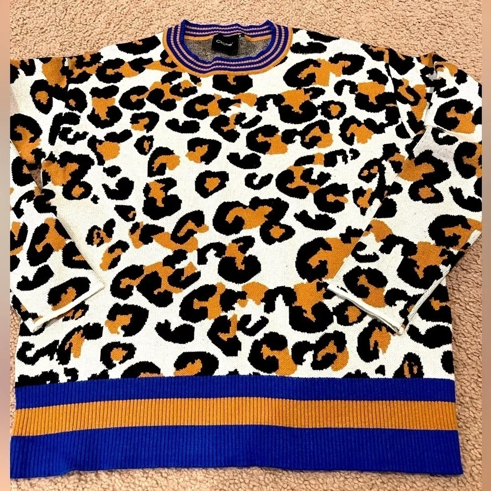 Women's CLICHE leopard print thick wool blend sweater